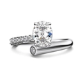 Anello in argento sterling S925 con diamante ovale e zirconi con finitura argento - US 6 / Argento