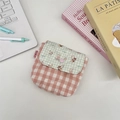 Mini pochette organizer trapuntata a quadretti rosa con patta a motivi di animali carini - Coniglietto Stile Sale