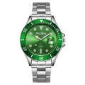 Luminous men's quartz watch with silver steel strap and green sunray dial with date window - Green
