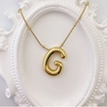 Chubby balloon style letter G pendant necklace in shiny gold plated stainless steel - Gold Letter G