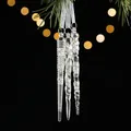 Three transparent acrylic Christmas icicle pendants with silver sequins and silk ribbons - Icicles (Set of 3)
