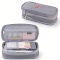 Grey high capacity multi-layer canvas pencil case with organized storage compartments - 600D Grey