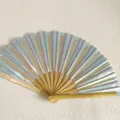 Faltfächer aus Bambus mit schillernder PVC-Laserfolie und natürlichen Holzrippen - 33CM / Volles Holographisch (Naturknochen)
