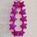 Charming rose red star-shaped silicone beaded keychain with elegant golden clasp ring - Rose Purple (10 Stars)