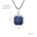Titanium steel octagonal necklace with blue marbled stone and detailed dimensions - Steel-Deep Blue Stone