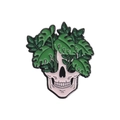 Creative metal enamel pin featuring a skeleton head design with green plants - Skeleton With Plants