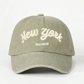 Olive green washed cotton baseball cap featuring white New York 1903 embroidery - One Size / Light Khaki
