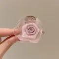 Medium lotus pink rose fabric shark hair claw clip for elegant high ponytail styling - #2 [smoky Pink] 4cm