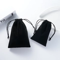 Set of two black velvet drawstring pouches for jewelry storage on clean white background - Drawstring Style - Black; 5*9cm Velvet Bag