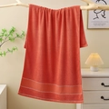 Plush terracotta cotton bath towel with honeycomb texture hanging on wooden branch - Luxury Cotton Bath Towel (Orange Red) / 70*140cm