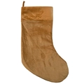 Detail of a large brown plush Christmas stocking with a soft velvet texture and hanging loop - Light Brown
