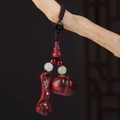 Traditional wood carved persimmon and ruyi charm with green jade bead for keychains - Good Luck/Everything Goes Well