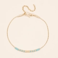 Adjustable Miyuki bead bracelet with light blue and gold cylinders on a gold chain - Light Blue Gold Mix (MI-B220336D)