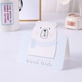 Cute light blue polka dot bear greeting card with blue scarf and Good Luck text - Polar Bear