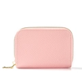 Pink RFID blocking leather card wallet with lychee texture and gold zipper closure - Peach Pink