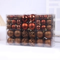 Bronze Christmas ball set with glitter and hollow designs in a transparent gift box - 100pcs PVC Boxed (Coffee)