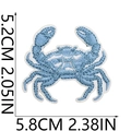 Detailed view of light blue crab embroidery patch showing precise dimensions and stitching - Blue White Crab