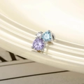 Silver heart and purple zircon cartilage stud earring on a beige ceramic plate - Light Sea Blue Heart Style (A716-1) / Single Piece