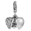 Drielaagse hartvormige bedel met I Love You gravure en heldere zirkoonstenen in S925 zilver - Drielagig Gegraveerd Hart
