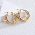 Three-layer gold titanium steel hoop earrings with textured rope design and latch-back - Triple Layer Stacked Hoop Style (E572) / Gold