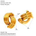 Detailed technical view of 18k gold plated stainless steel C-shape earrings size specs - Multi-layer Hoop Design Style (SE503G)