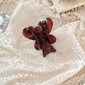 Détail d'une pince à cheveux papillon ambrée en acétate sur une nappe en dentelle vintage - Fermoir papillon / Env. 8cm / Écaille de Tortue Brillante
