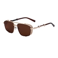 Steampunk sunglasses with gold metal frame, dark brown lenses and side shields - Dark Tea Gold Frame Tea Lens