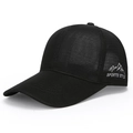 Men's breathable mesh baseball cap in black with mountain embroidery on white background - Adjustable / Black