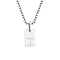 Silver stainless steel box chain necklace with rectangle letter T block pendant - Letter T / Silver