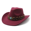 Classic burgundy western cowboy hat with brown leather band and turquoise stone accent - M (56-58cm) / Burgundy