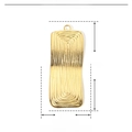 Macro view of gold stainless steel rectangular pendant with hammered wave texture - YE189-Gold Rectangular Wave