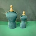 Green velvet bust necklace stand set with elegant gold trim for jewelry display - Emerald Green Bust - Large
