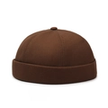 Deep brown cotton docker cap with a rolled cuff and classic six-panel vintage design - Adjustable / Coffee