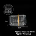 Miniature clear plastic dollhouse food container with flip lid, 5x4x1.6cm scale size - Partitioned Bento Box with Rubber Band
