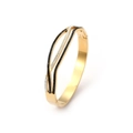 Detail of gold-plated stainless steel bangle with black and white pavé crystal wave design - Gold (B2199-GO)