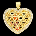 Golden heart-shaped pendant featuring a mesh cage with colorful zircon gemstones - Heart Hollow Cage (1)