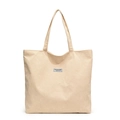 Bolso tote grande de pana beige para mujer con textura de rayas verticales y etiqueta de moda - Caqui