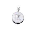 Retro stainless steel shell pendant featuring a silver letter R on white mother of pearl - Letter R / 22mm (1 Piece/Pack) / Steel