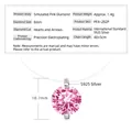 Pink moissanite pendant necklace in S925 sterling silver with size specifications chart - Mermaid Tears - Princess Pink