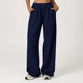 High-waisted navy blue wide-leg sweatpants featuring a relaxed straight-leg fit for women - S / Midnight Blue