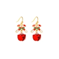 Detail of Christmas candy cane earrings with festive red bells and gold-plated hooks - Candy Cane with Red Bell