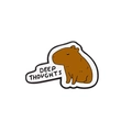 Cute Capybara enamel pin with 'Deep Thoughts' text bubble on a white background - Deep Thoughts