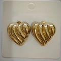 Vintage 18K gold plated stainless steel heart earrings with vertical wave texture - Ribbed Heart / 18K Gold