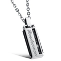 Silver rectangular pendant necklace with LOVE engraving and small sparkling crystal stone - Black (Male Pendant + Chain)