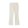 Women's chic beige high-waisted belted blazer and slim flare trousers set in plain white view - XS / White Pants