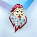 Sparkly Santa Claus brooch in gold alloy with red glitter enamel and white rhinestones - Asymmetric Santa and Gift Box