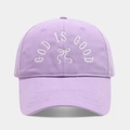 Detail of lavender cotton baseball cap with God Is Good text and bow embroidery - Adjustable / Light Purple