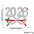 Detail of 2026 silver glitter Christmas glasses with holly leaves and size markings - Berry Silver 2026 Glasses