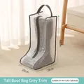 White nylon mesh dust bag for tall boots featuring grey trim and convenient carry handle - Tall Boot Bag Grey Border