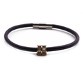 Braided purple leather cord bracelet with multicolor zircon stones and magnetic steel clasp - Purple 1C
